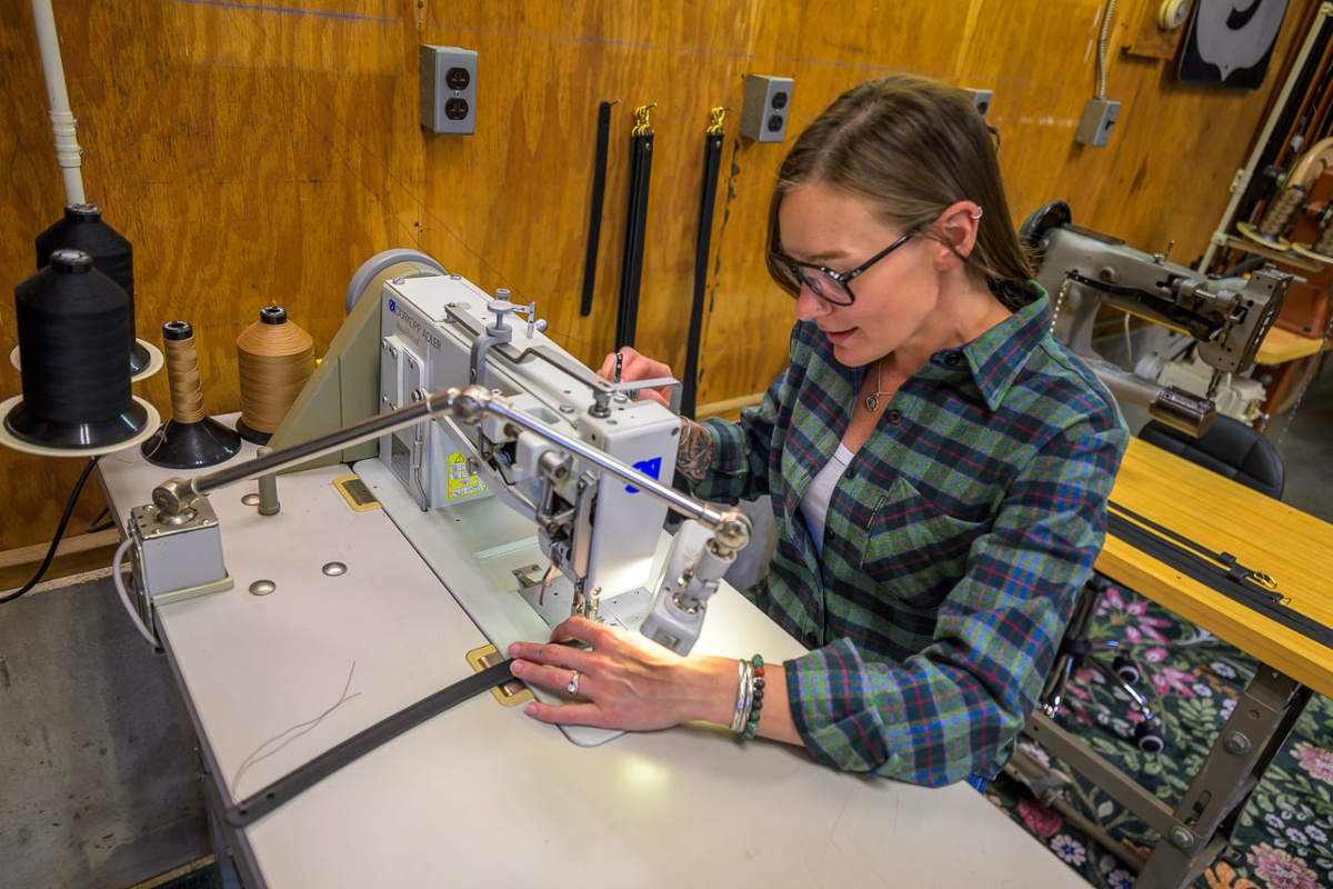 Amanda sewing.