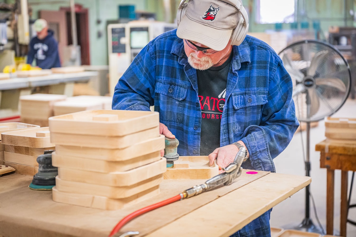 Working on cutting boards.<br>