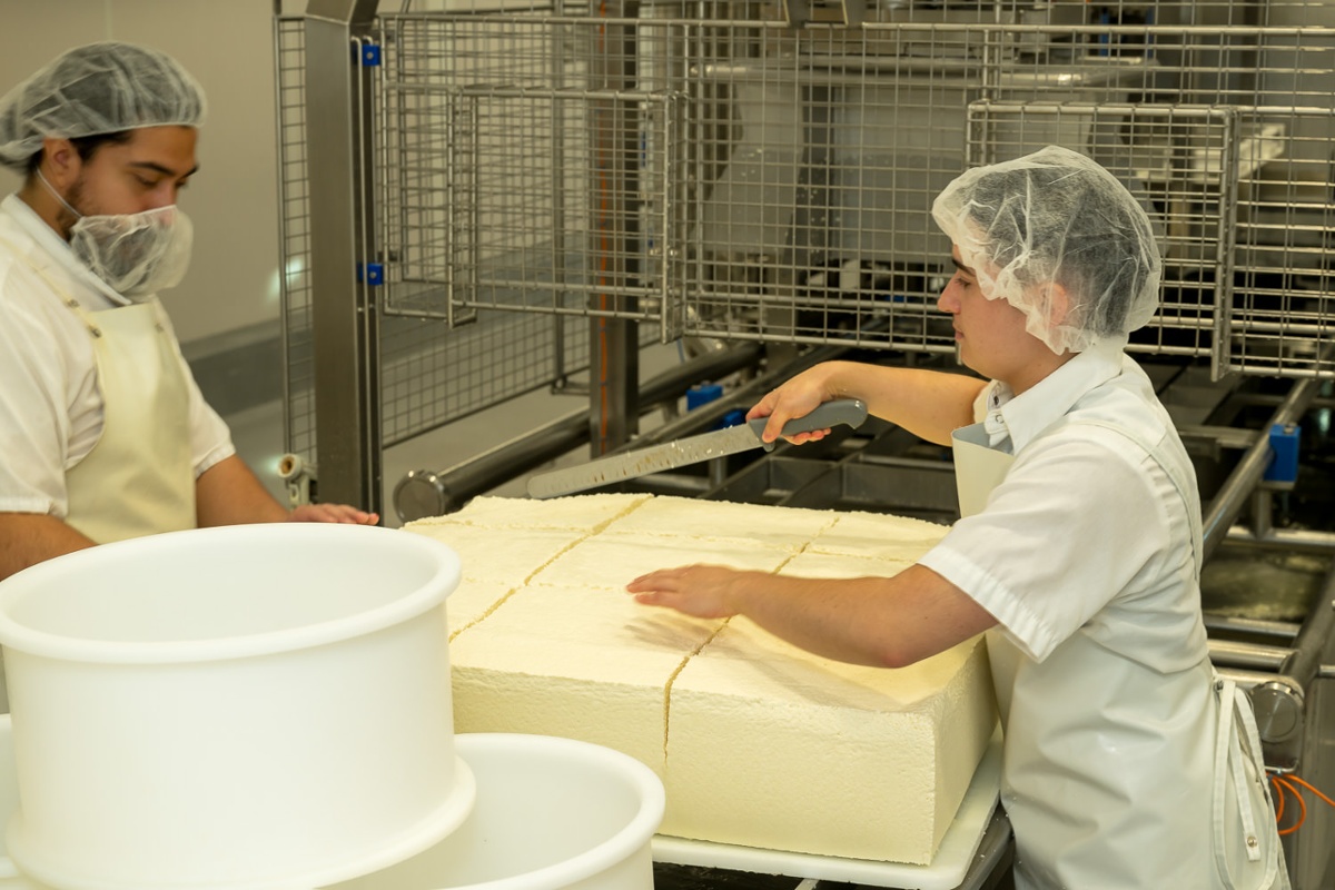 Cutting down the cheese.<br>