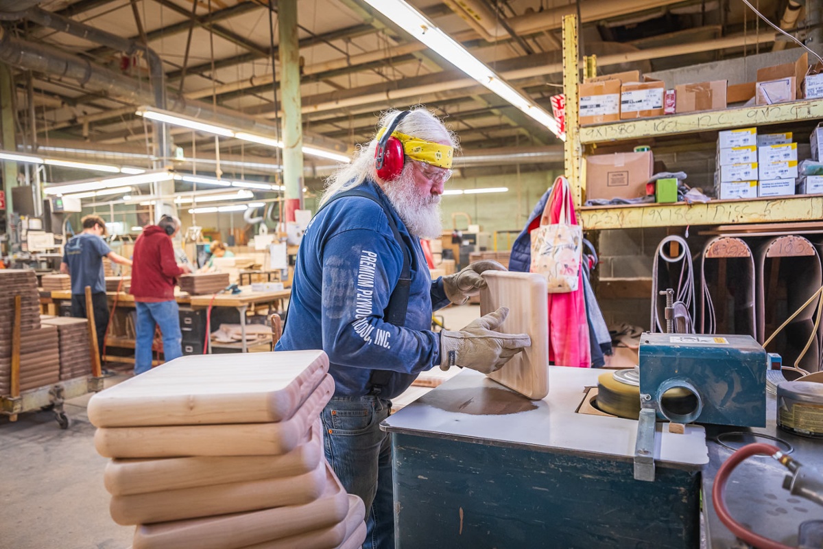 Working on cutting boards.