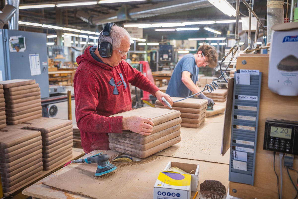 Working on cutting boards.<br>