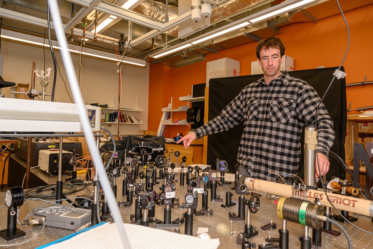 Looking over the optical table